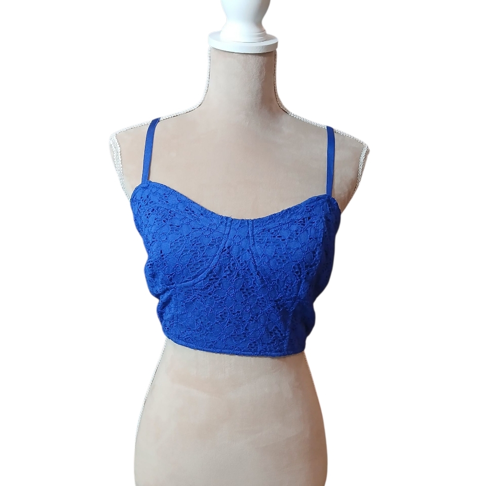 Decree Baby Doll Crochet Lace Smocked Blue Bralette Blouse Womans Large Juniors